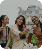 Young women having fun on a travel trip